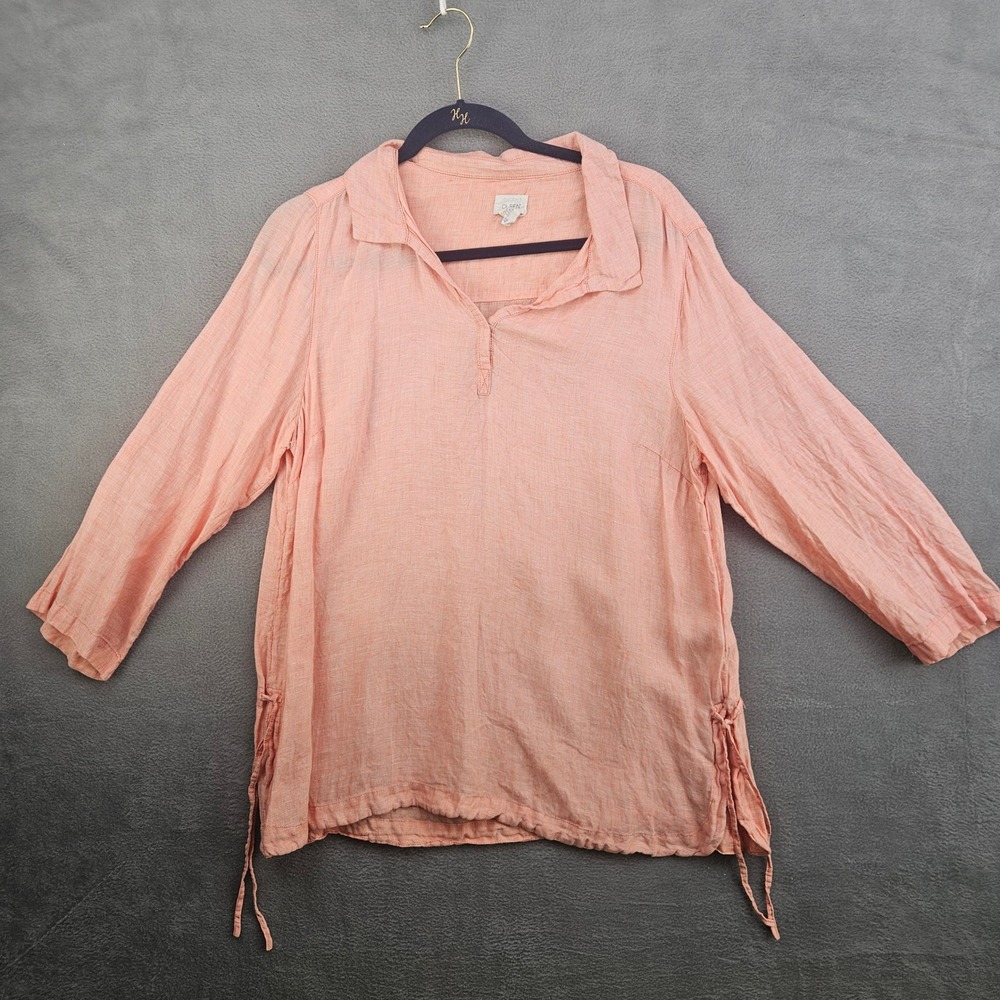 Sigrid Olsen Linen Coral Side Tie Tunic Blouse Size Large Coastal  Eurosummer